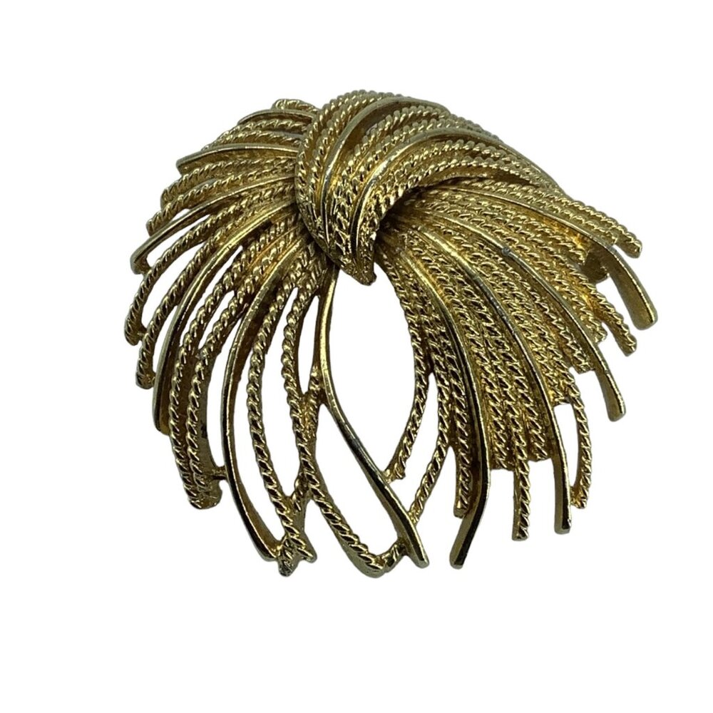 Vtg Signed Monet Mirador Brooch Pin Pendant Gold Tone Cordelia Spray Swirl 1960s